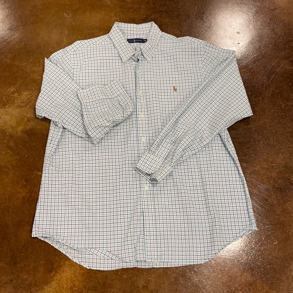 Polo Ralph Lauren white and blue Oxford cloth long sleeve casual shirt